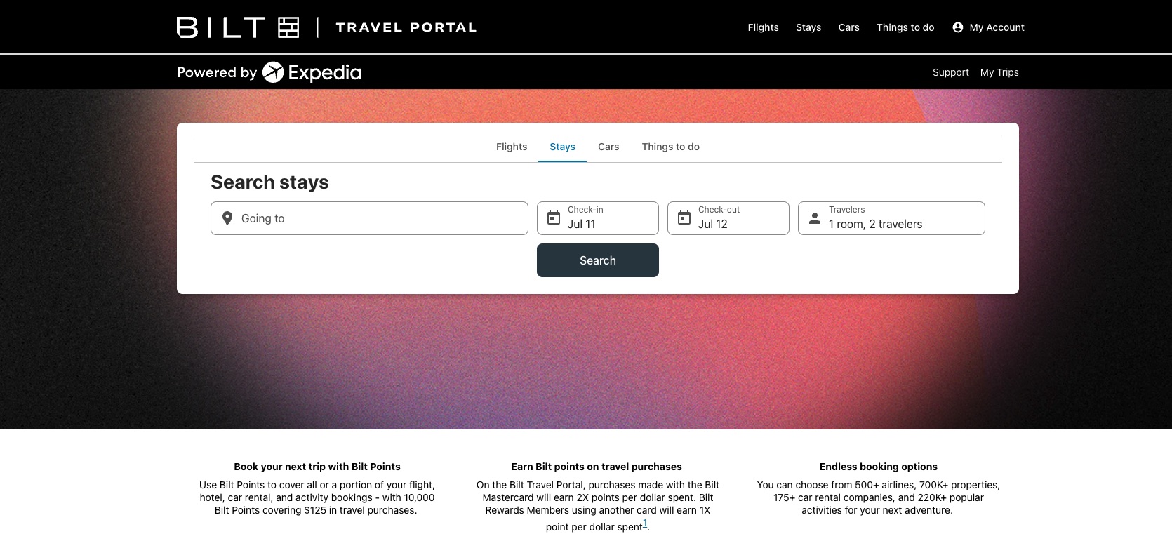 a screenshot of a travel portal