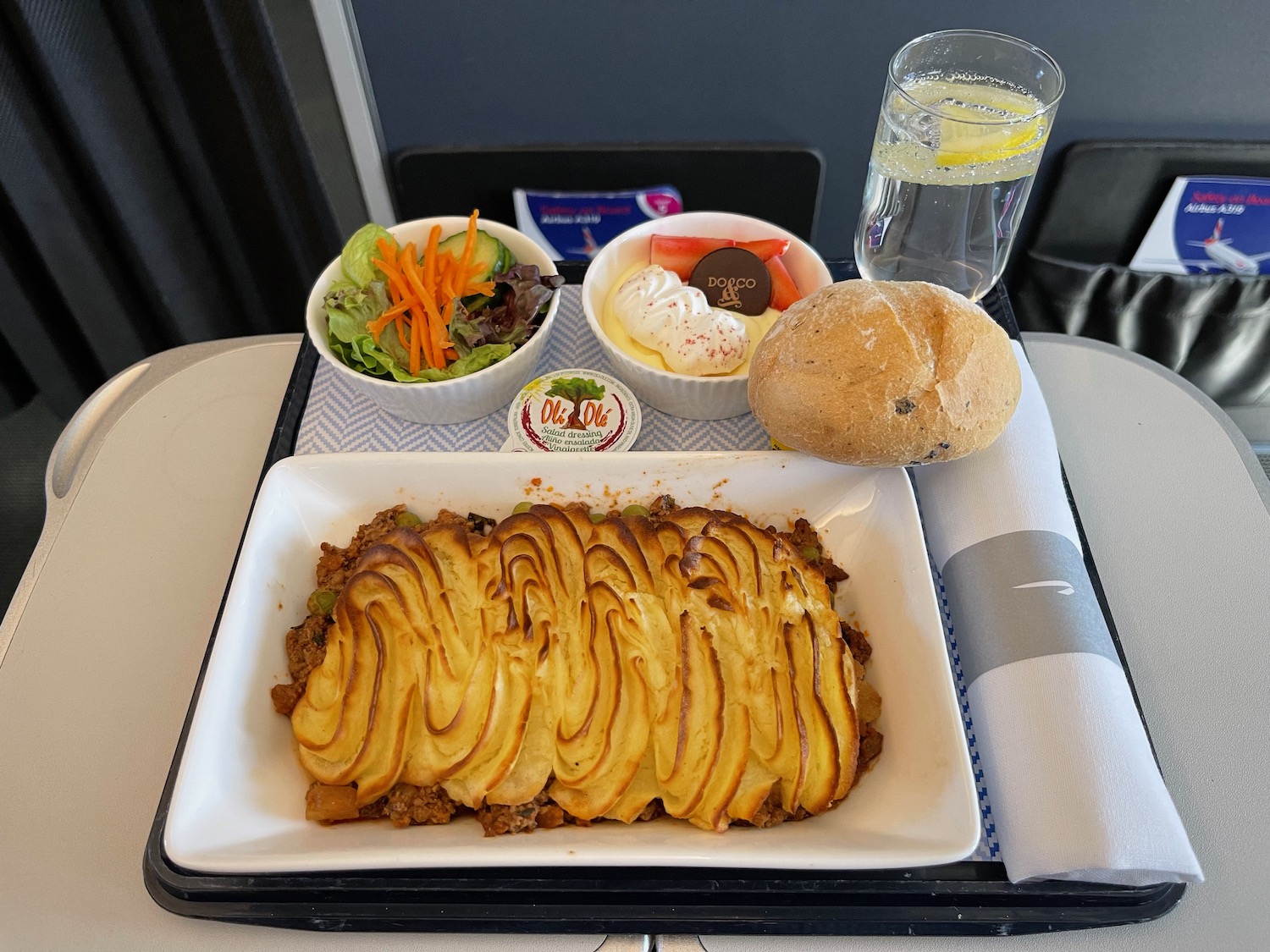 a plate of food on a tray