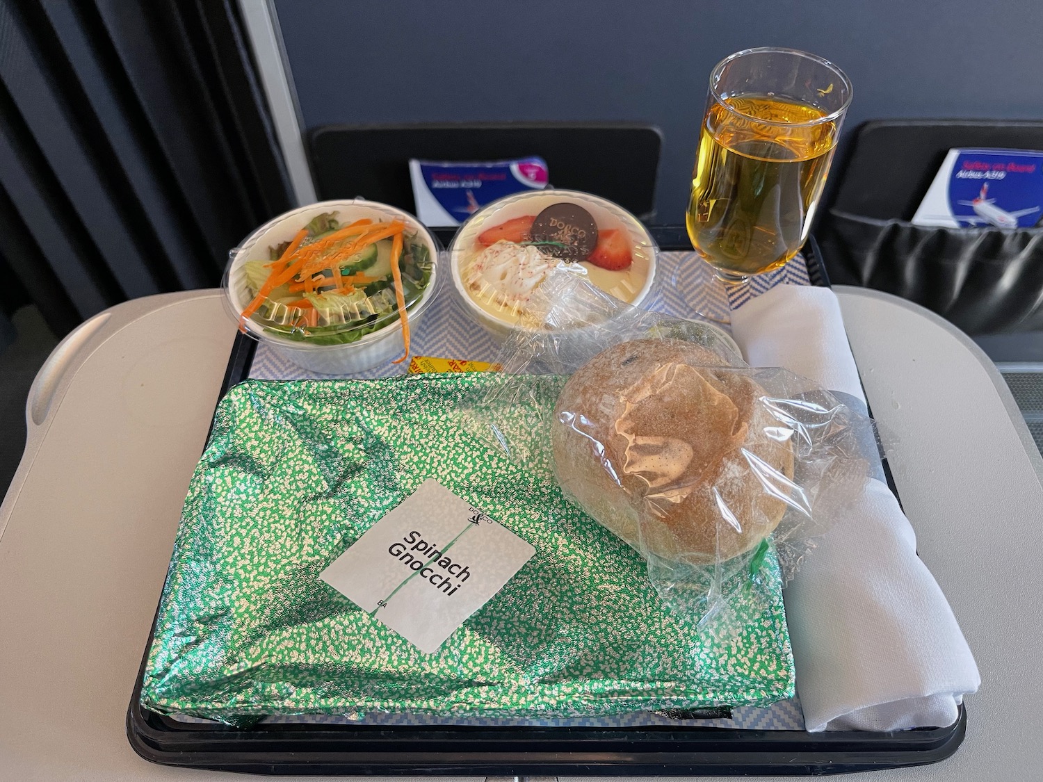 food on a tray on a plane