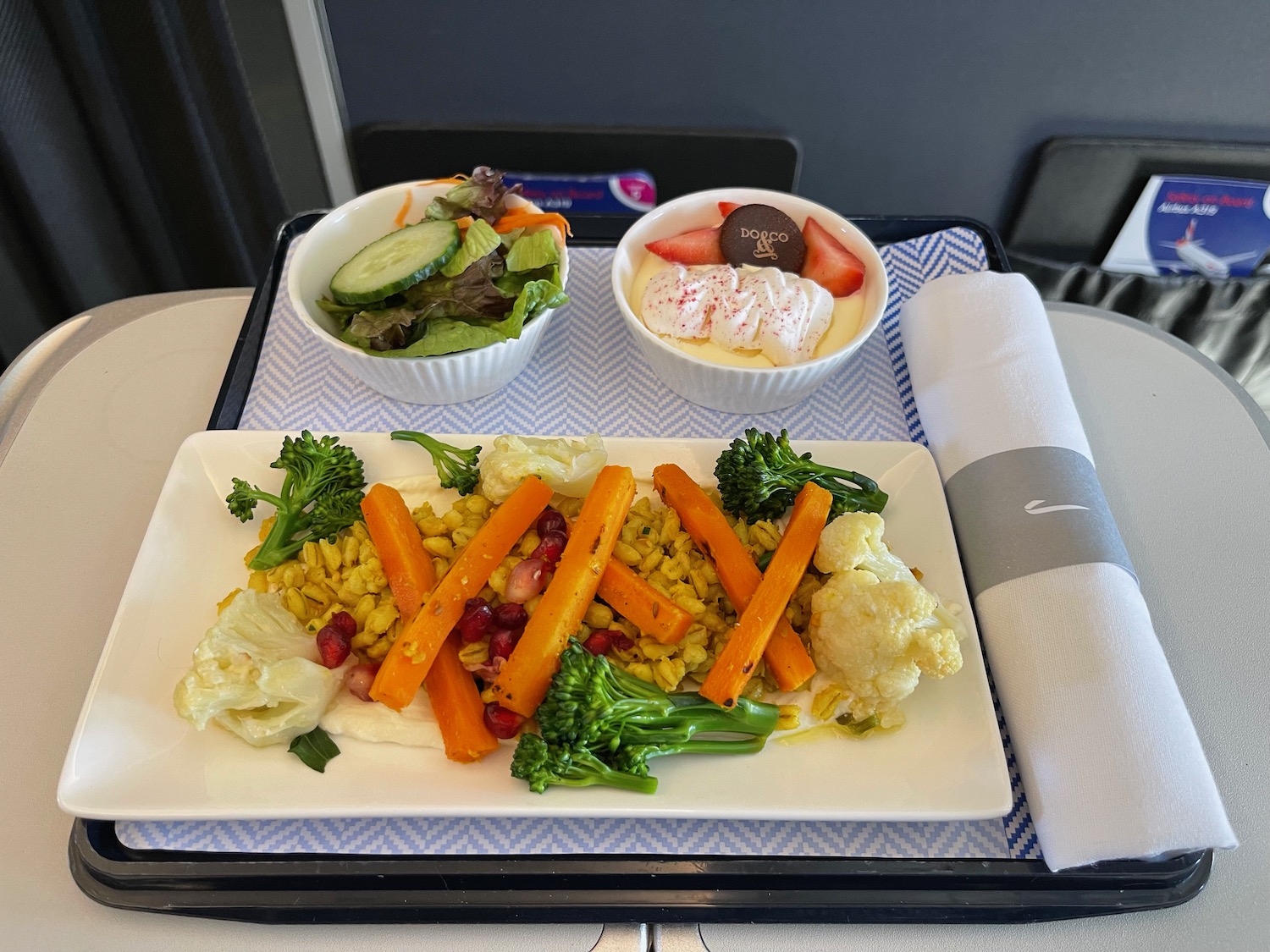 a plate of food on a tray