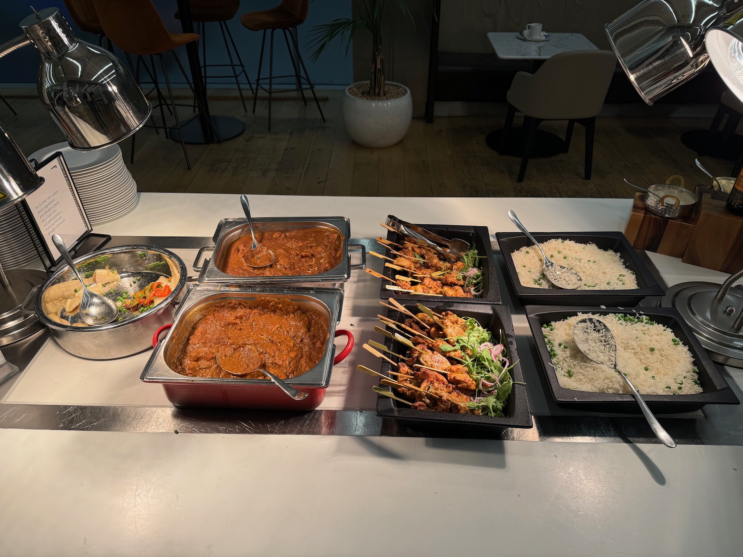 a buffet table full of food