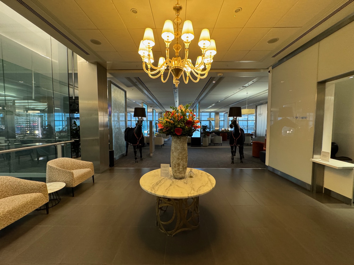 a chandelier in a lobby