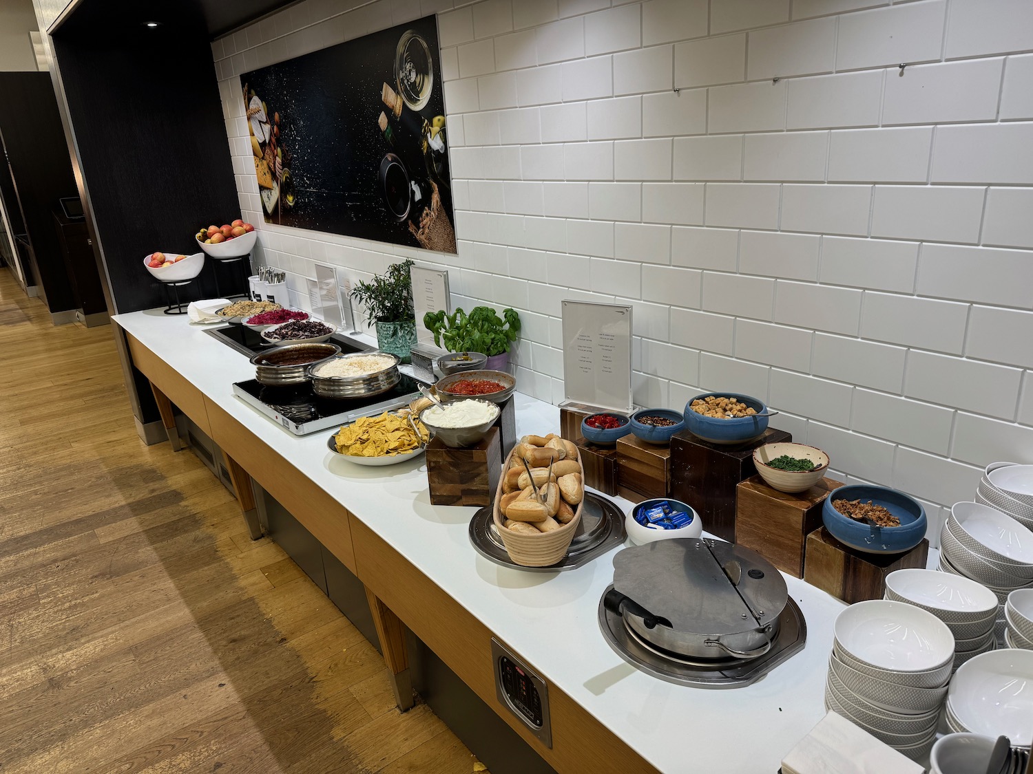 a buffet table with food on it