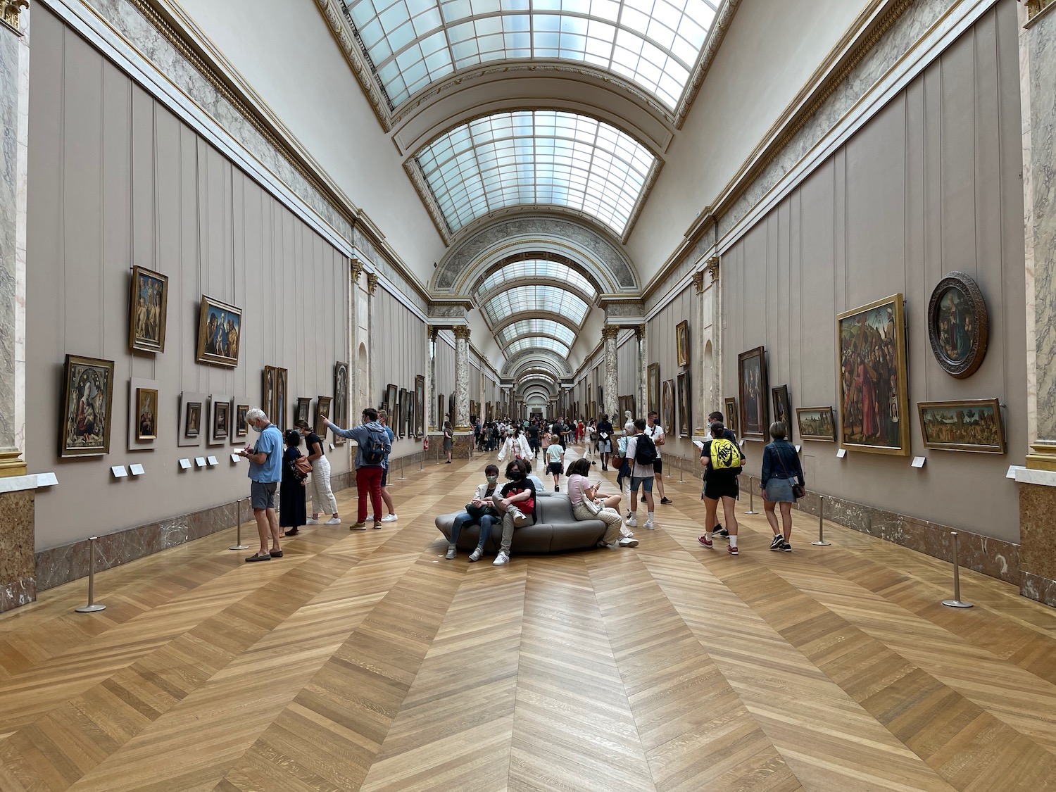 a group of people in a museum