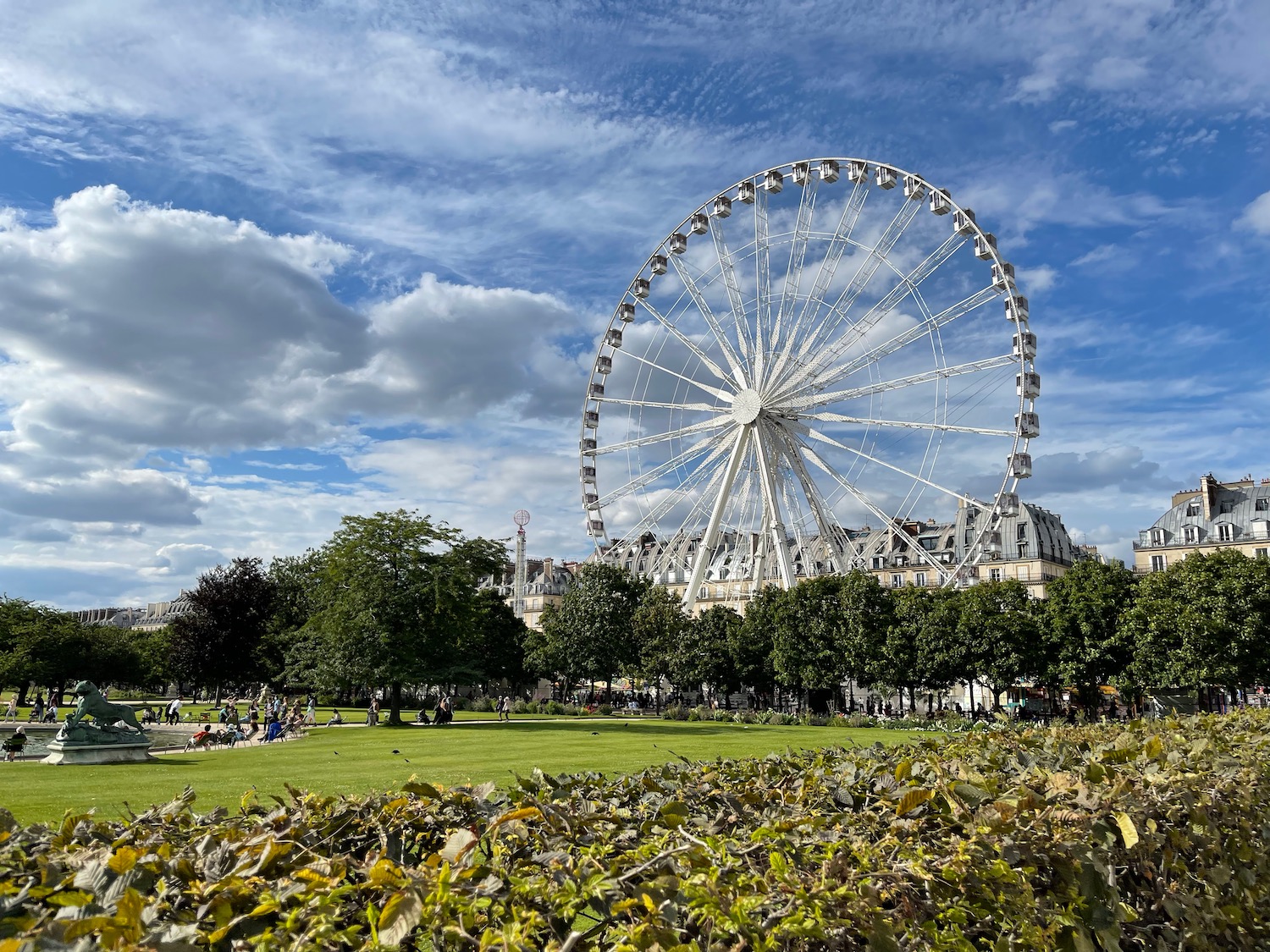 a ferris wheel in a park with Tuileries Garden in the background