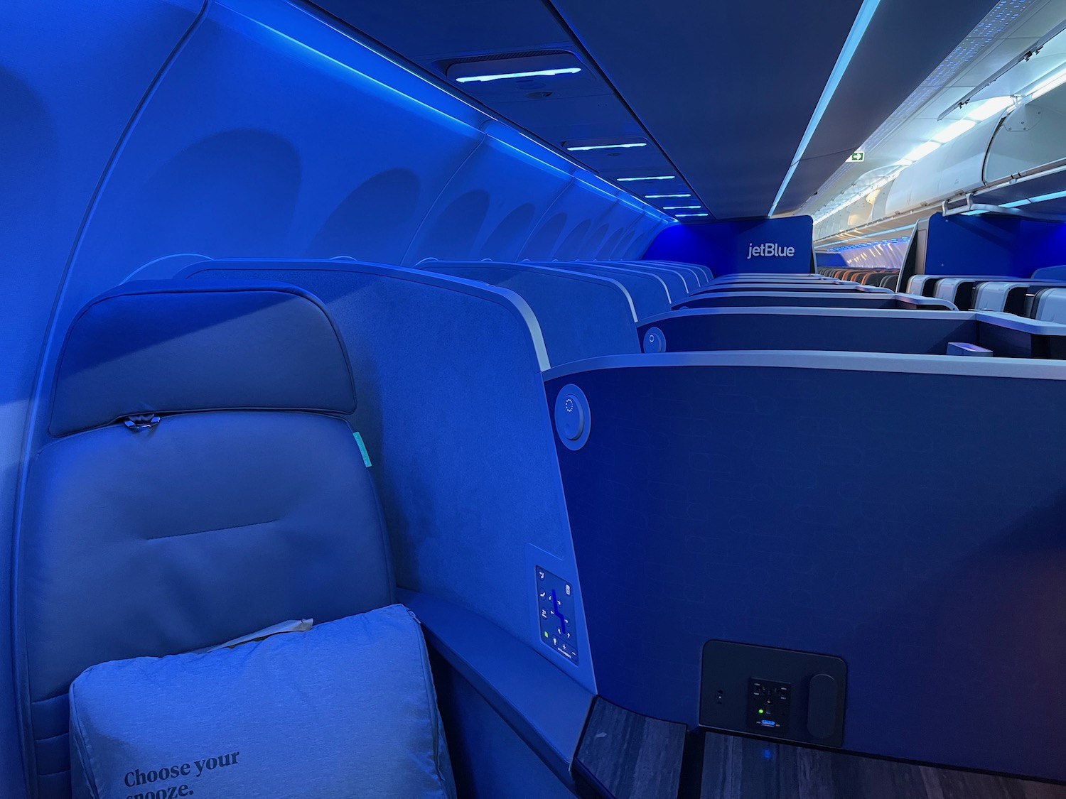 an airplane with blue lights