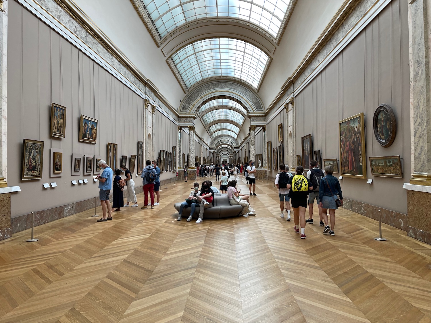 a group of people in a museum