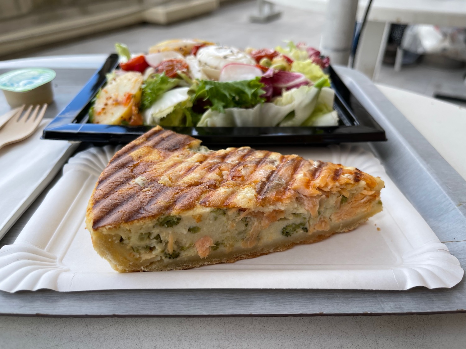 a plate of food on a tray