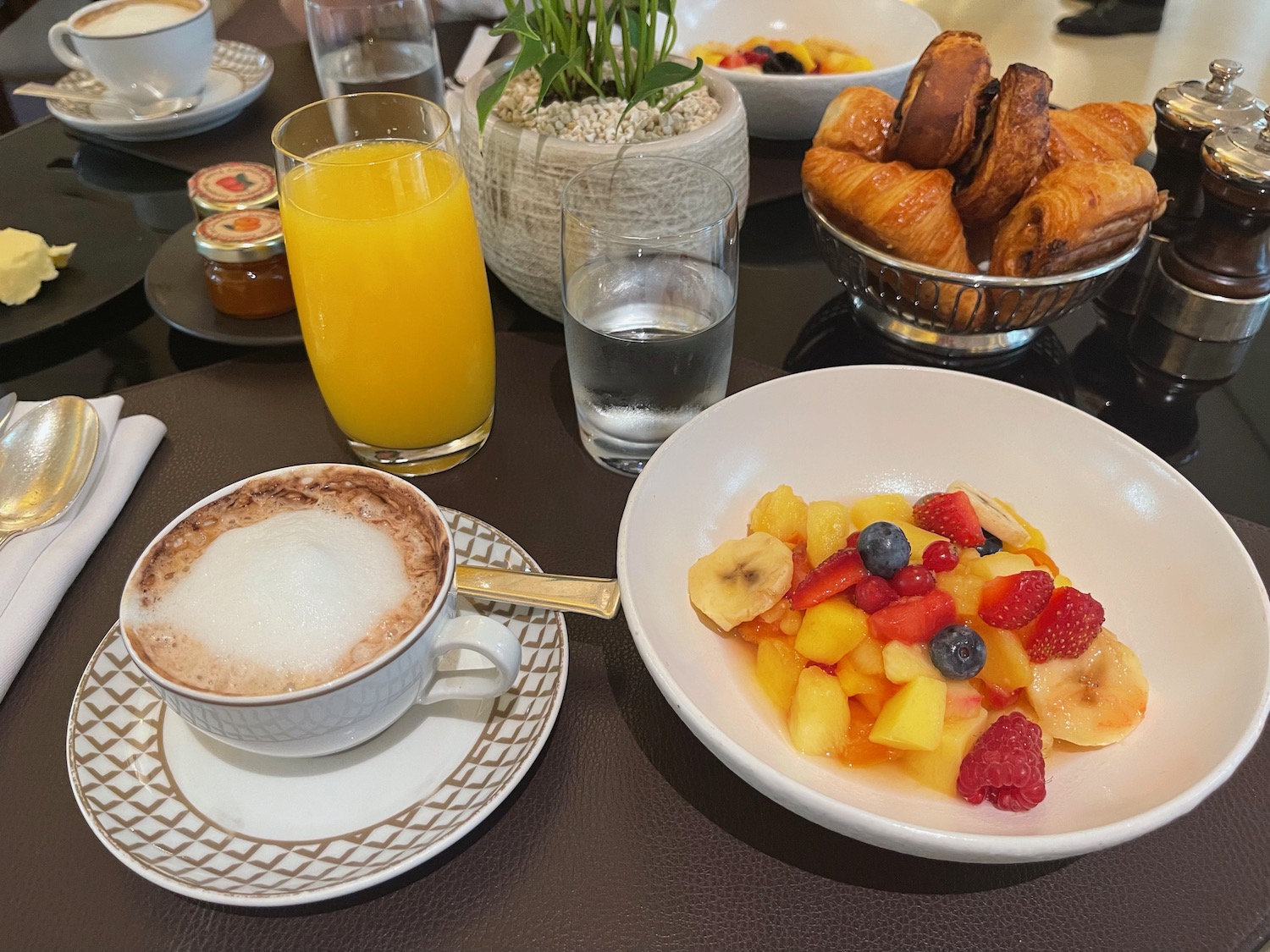 a table with food and drinks