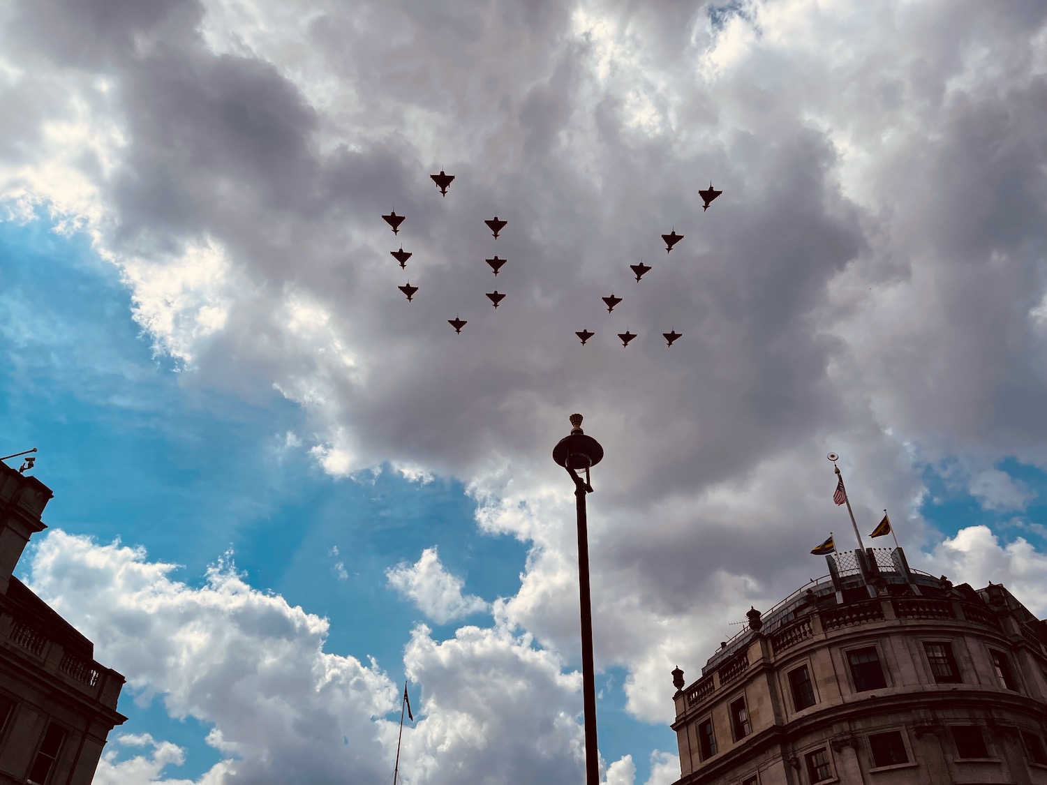 a group of jets flying in formation