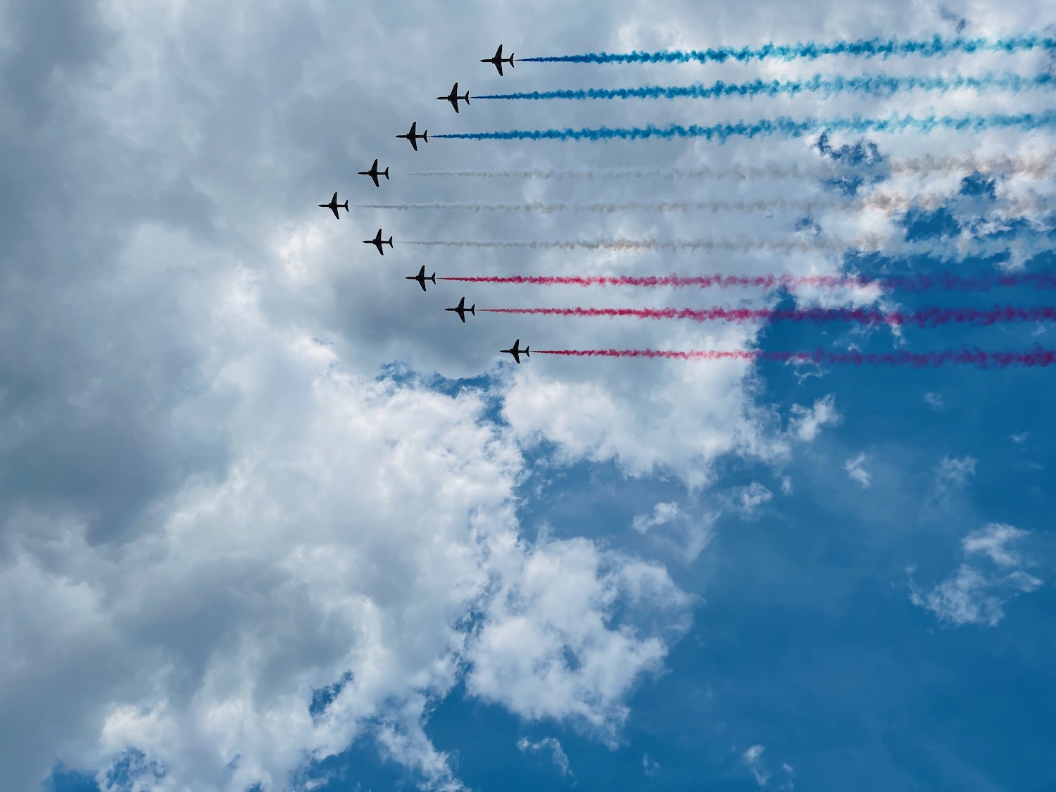 a group of airplanes flying in formation with smoke trails