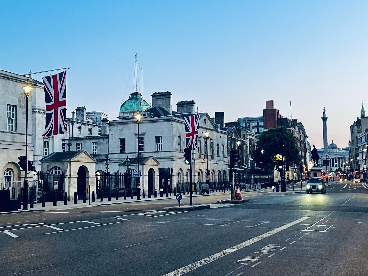 a street with flags on it