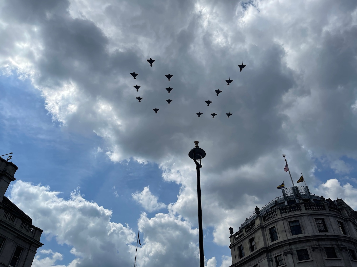 a group of jets flying in formation