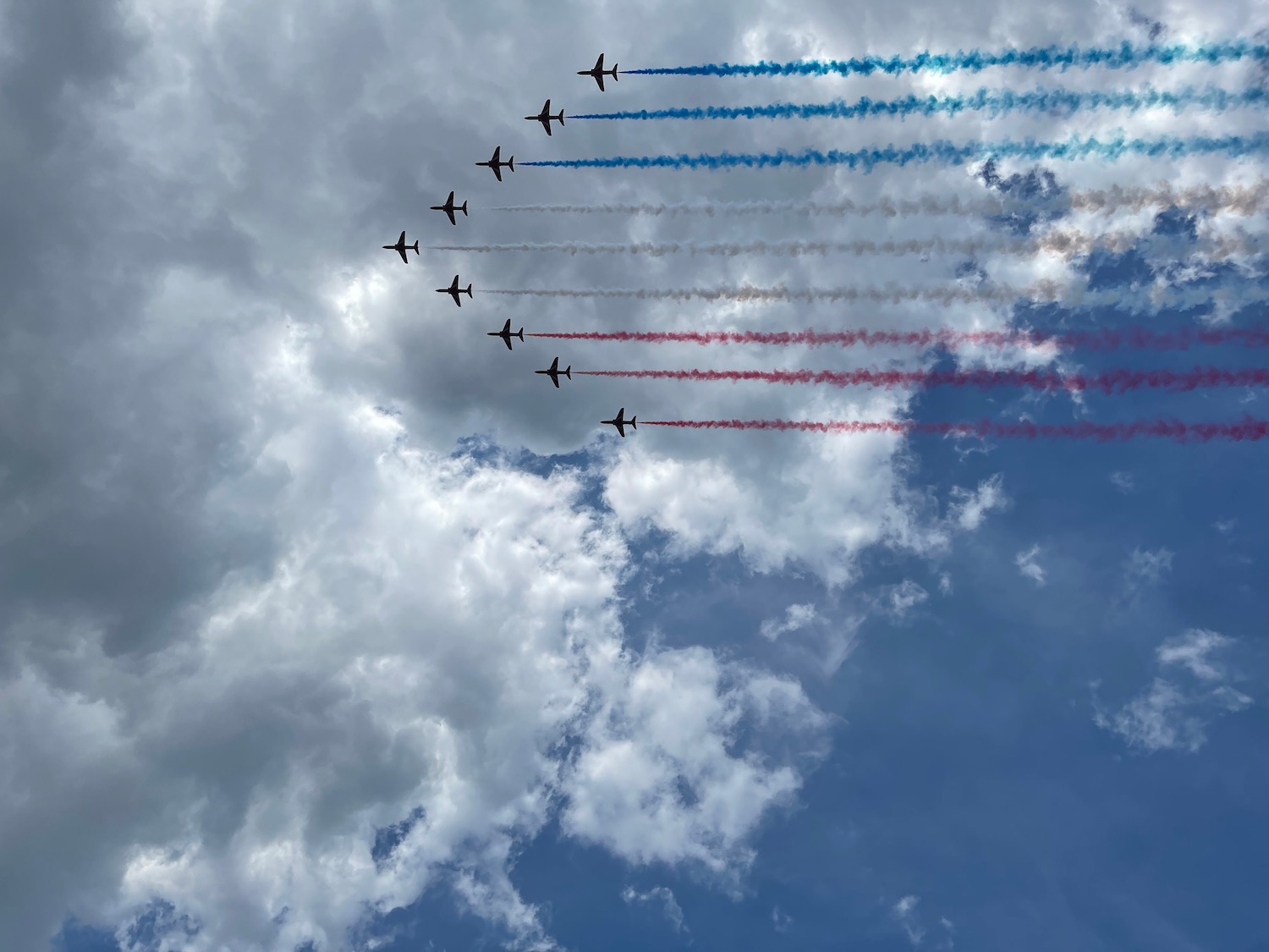 a group of airplanes flying in formation with smoke trails