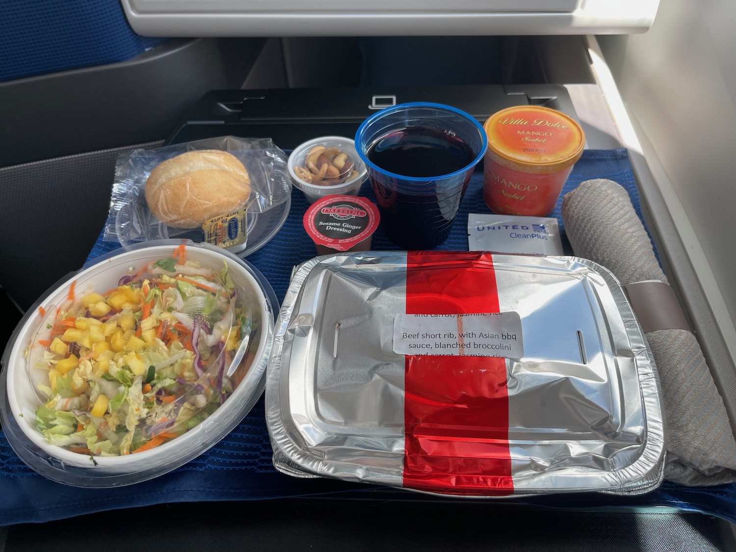 food on a tray in a plane