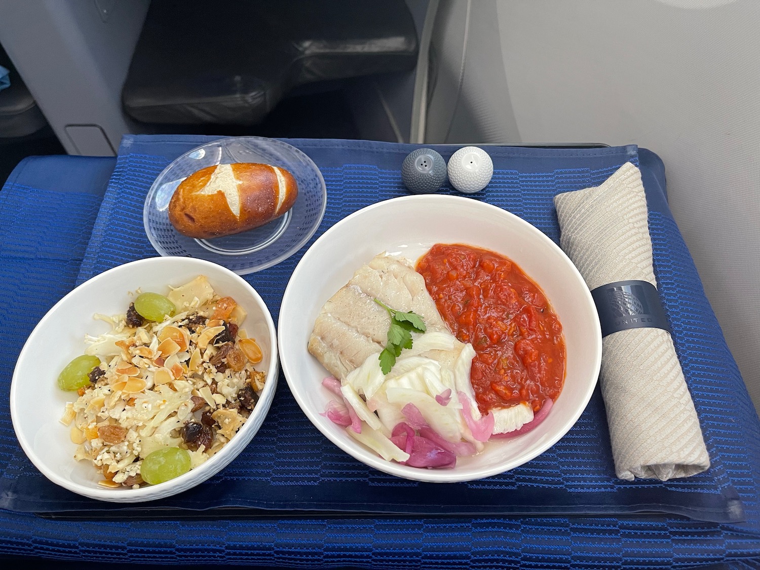 a plate of food on a tray