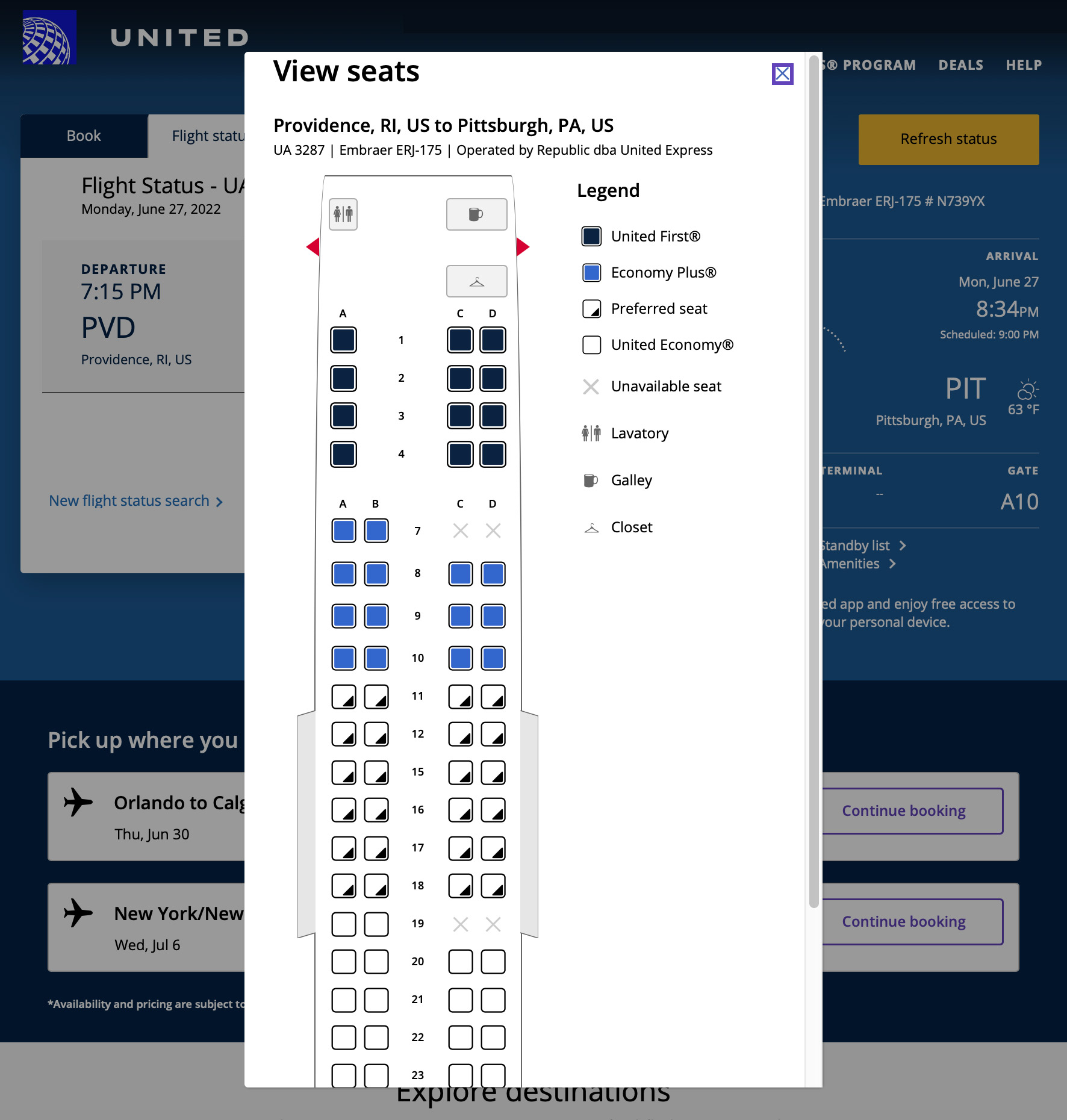 The &quot;Fake&quot; United Airlines Flight No Agent Could Book&#8230; &#8211; Live and Let&#039;s Fly United Airlines PVD PIT Seat Map
