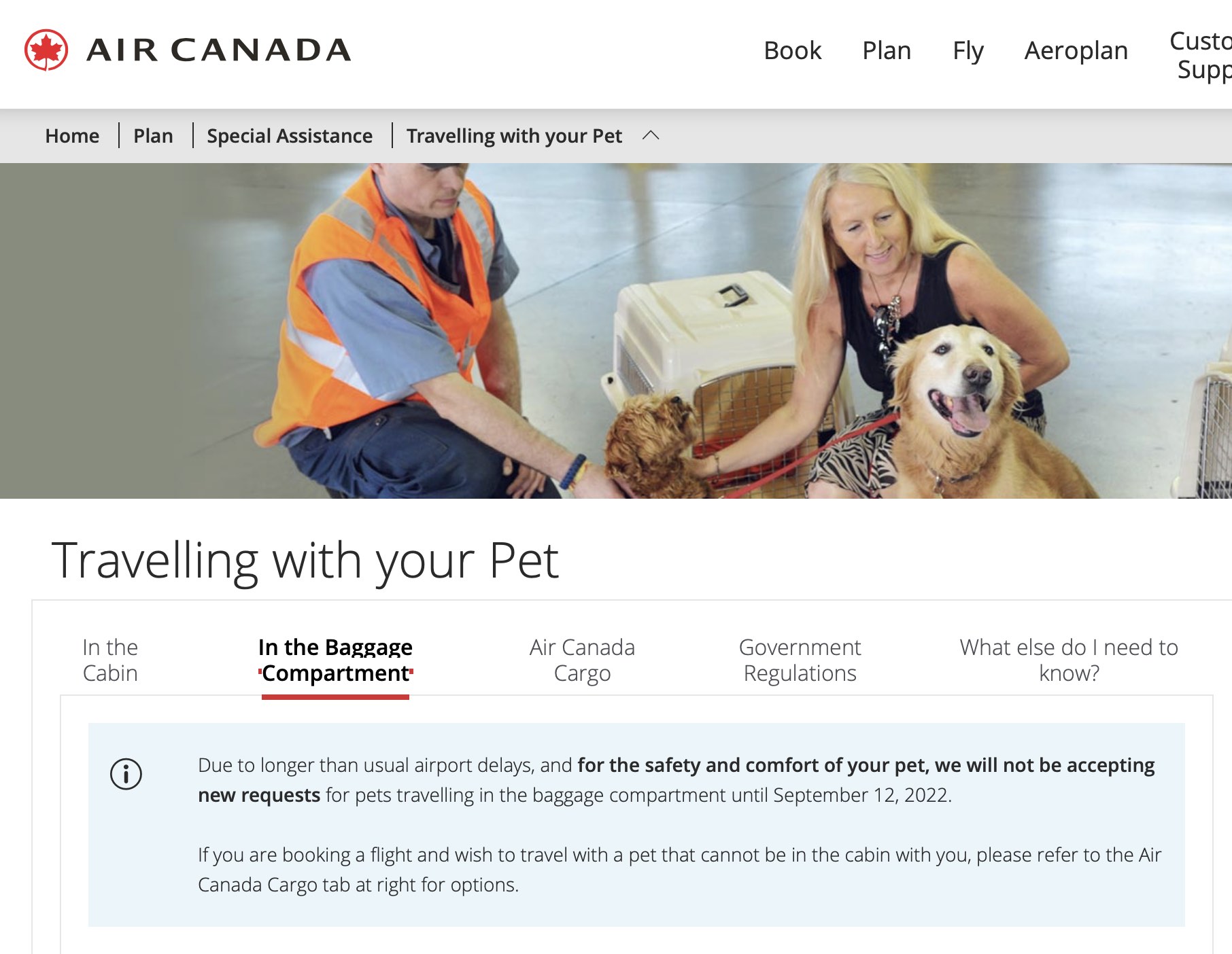 Air canada pet outlet travel