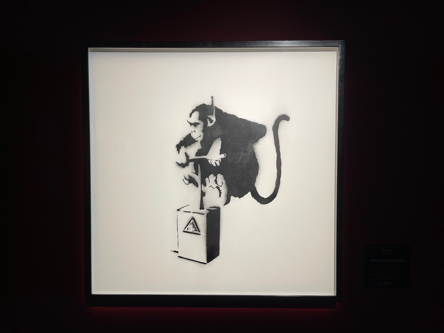 a black and white picture of a monkey jumping a box