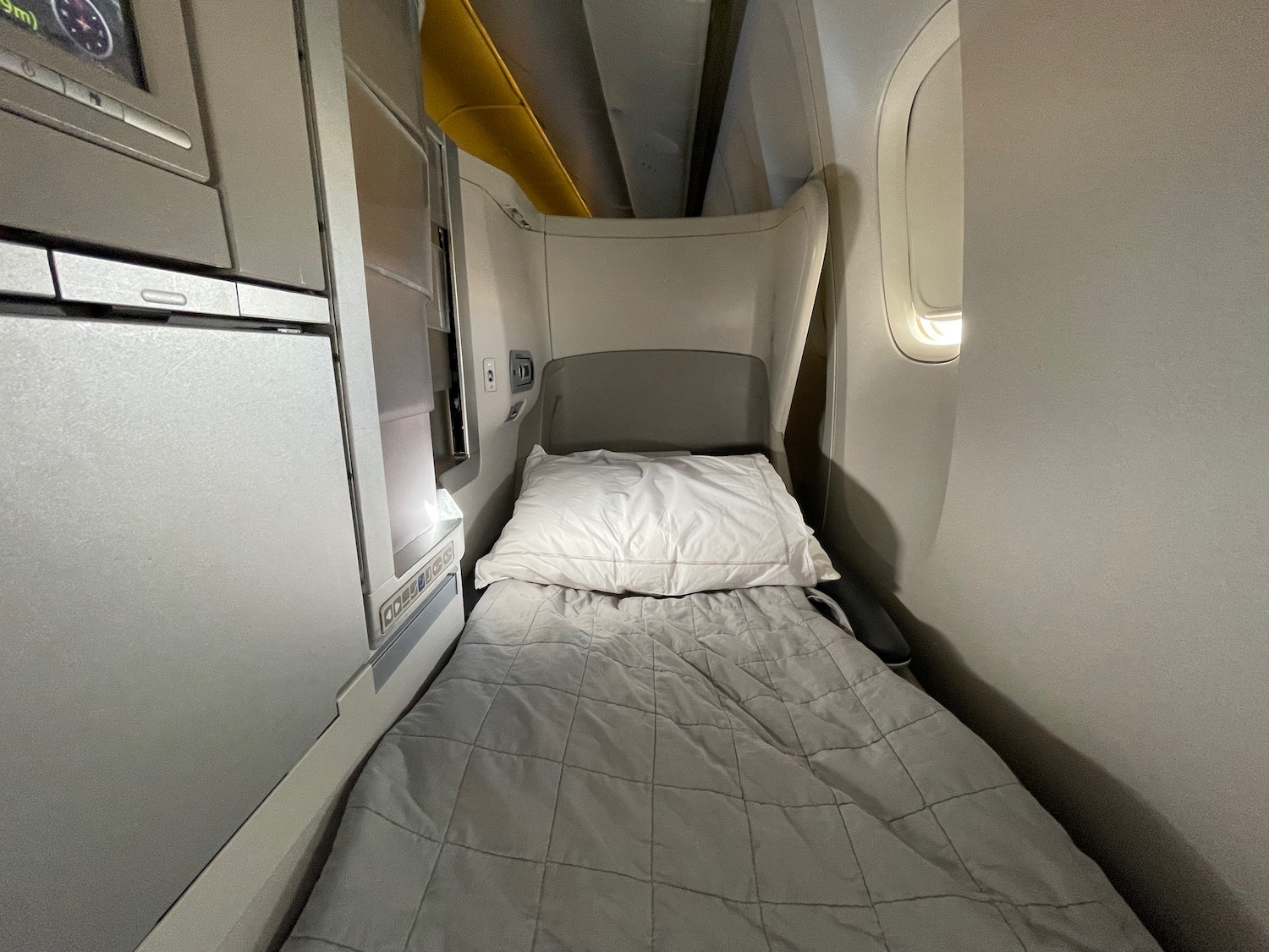 a bed in a plane