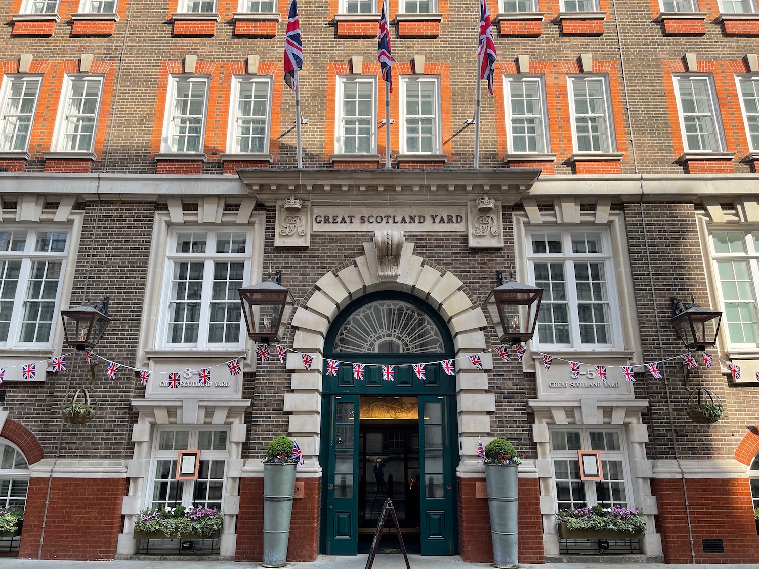 Artus Court with flags on the front