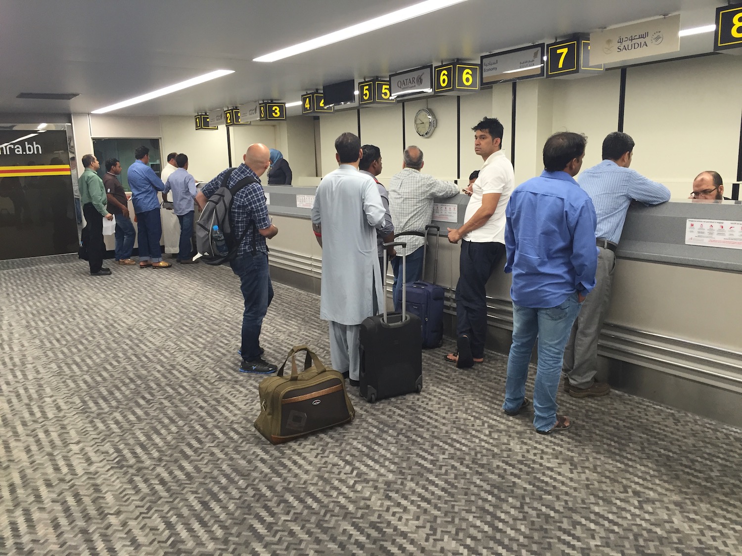 a group of people standing in a line