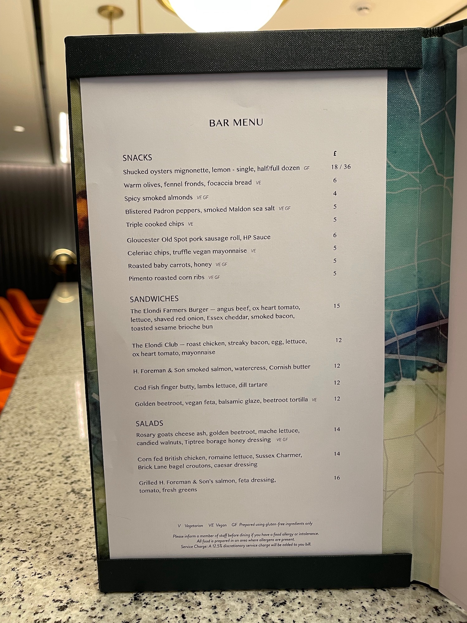 a menu on a table