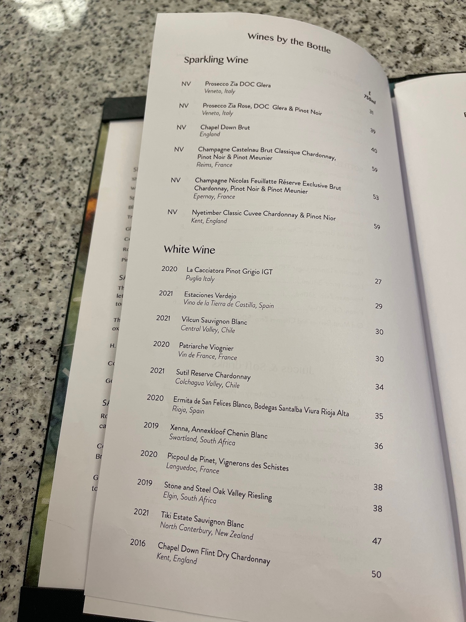 a book with a list of wine