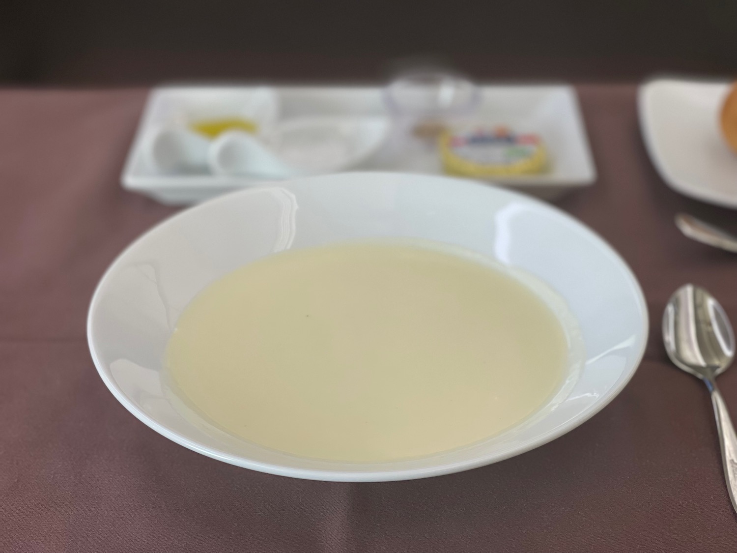 a bowl of soup on a table