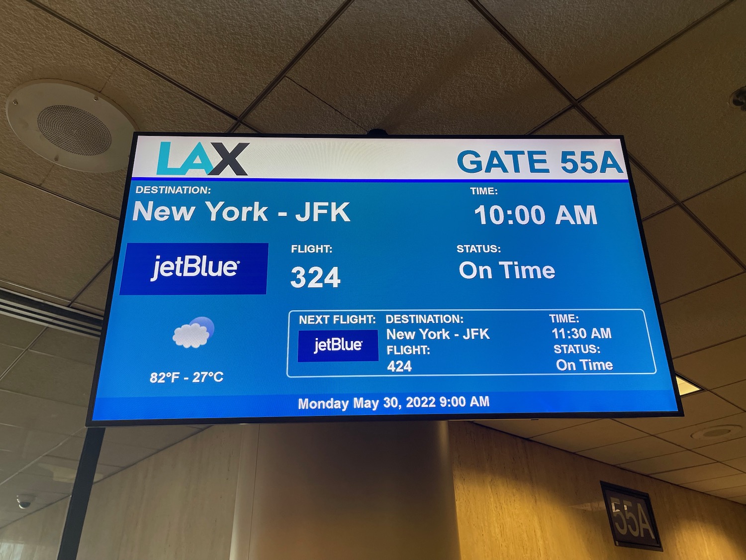 a sign with a flight schedule