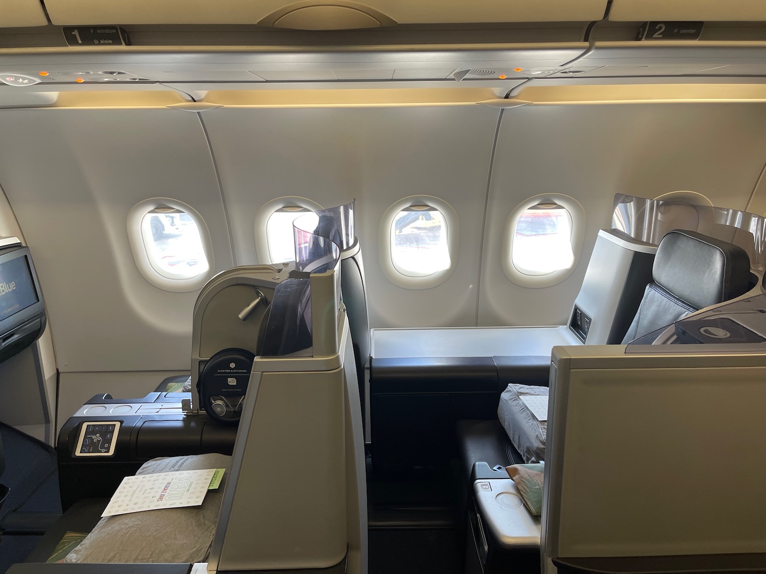 an airplane with seats and windows