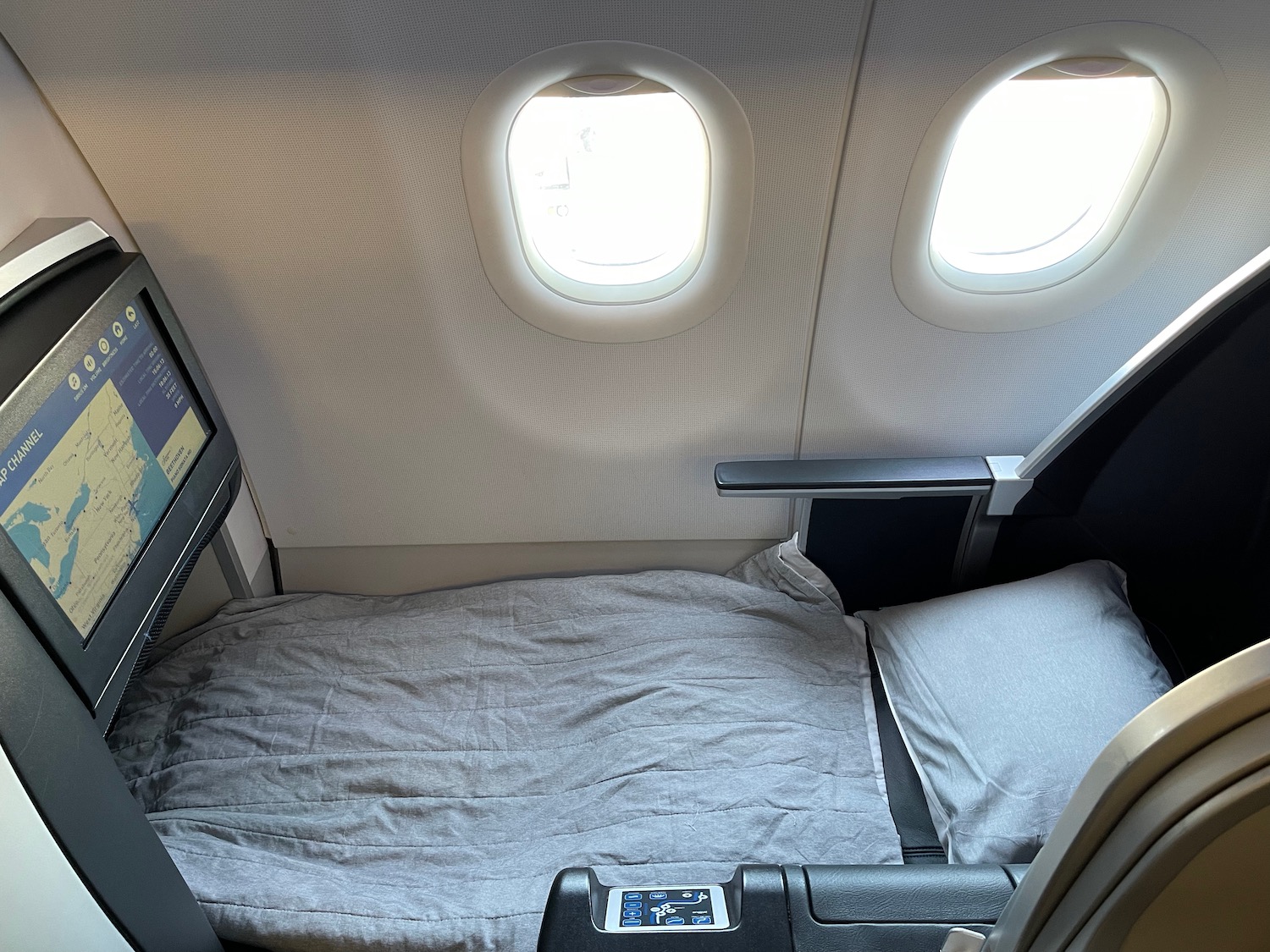 a bed in an airplane