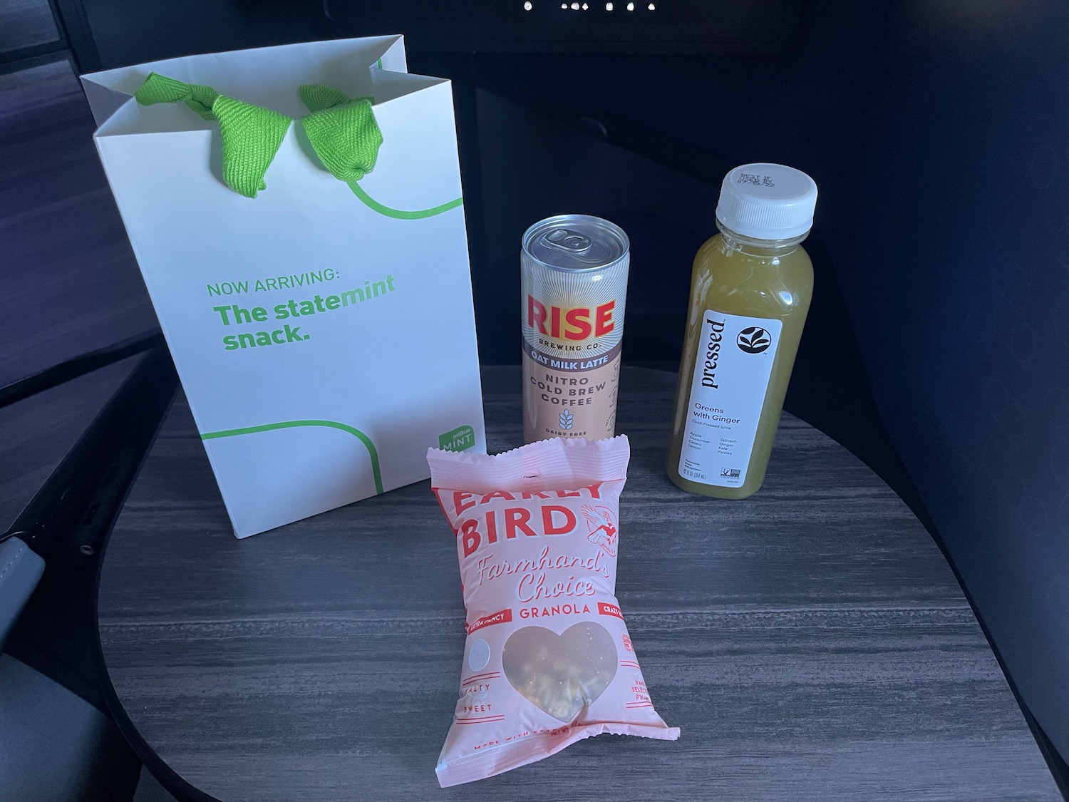 a bag and food on a table