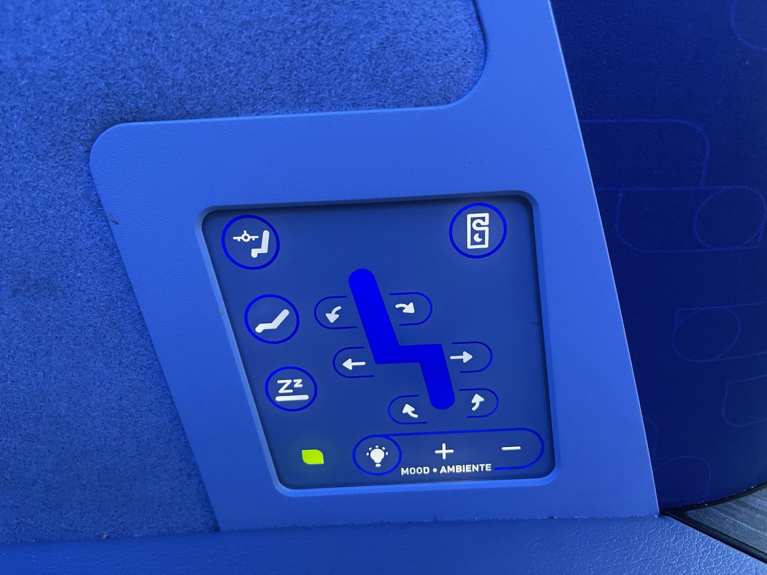 a blue panel with buttons and icons