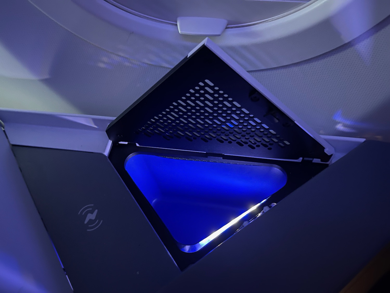 a blue light inside a machine