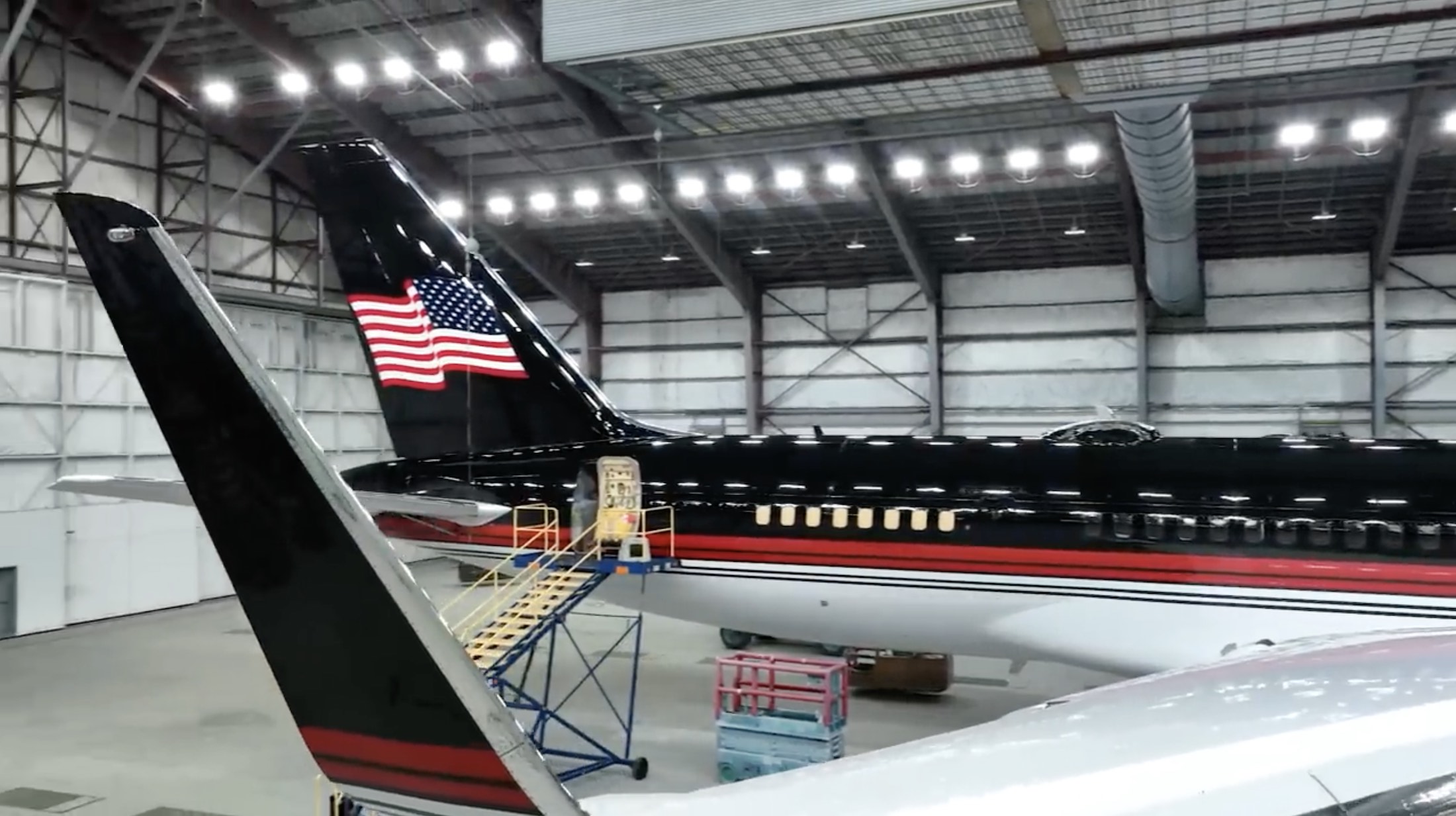 a plane in a hangar