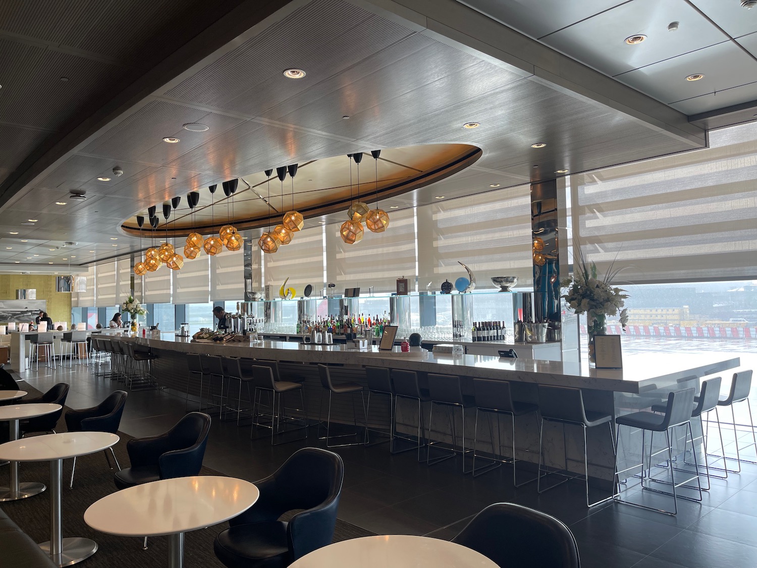 a bar with a counter and chairs
