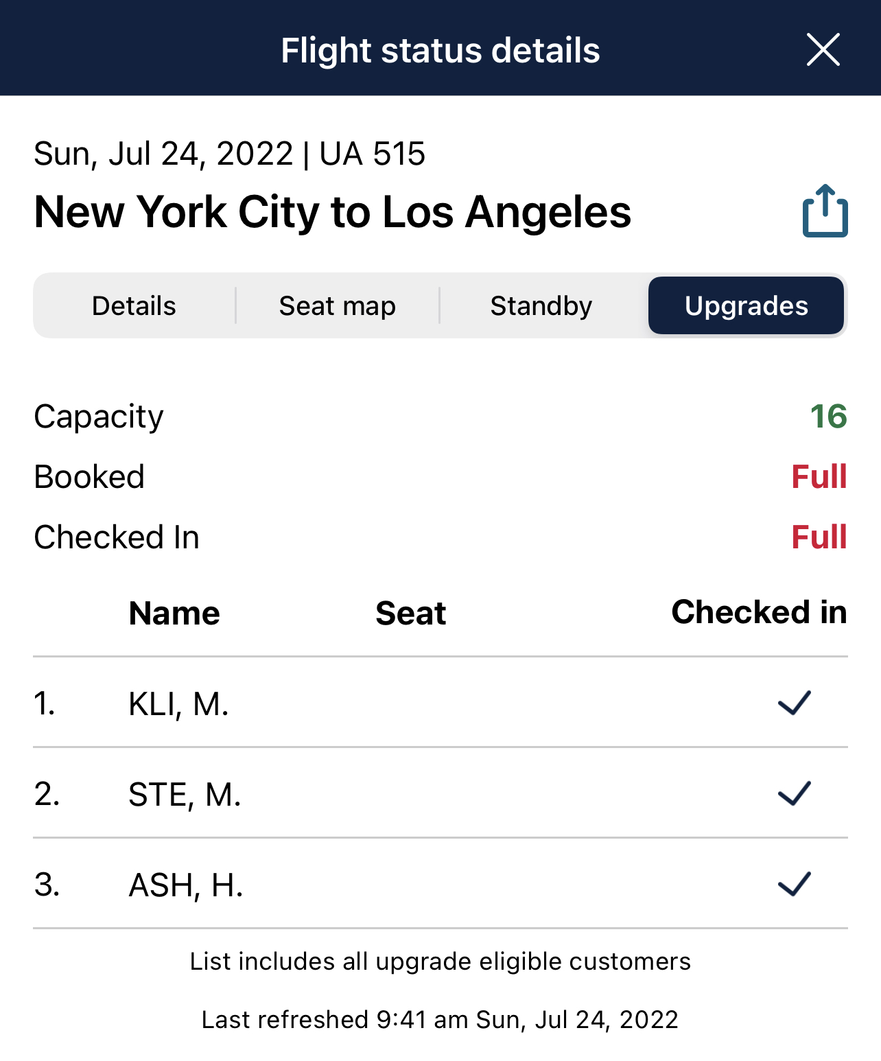 a screenshot of a flight schedule