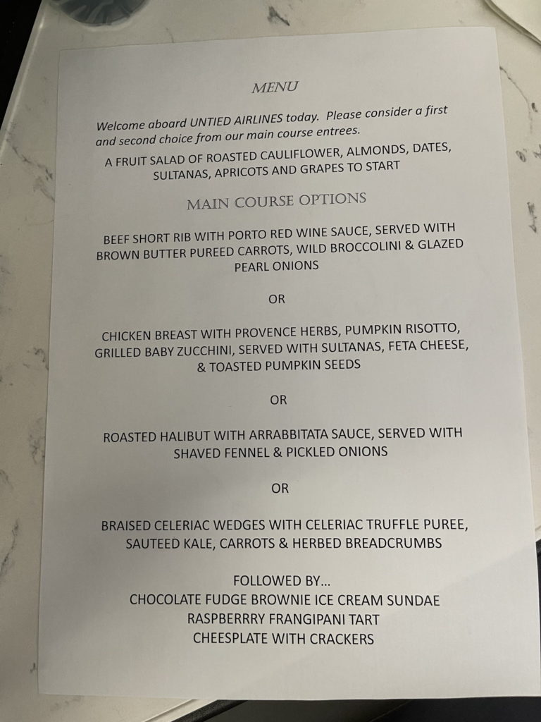 United Airlines Business Class Menu Typo Is Delicious Irony - Live and ...