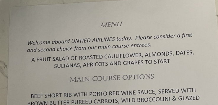 United Airlines menu typo