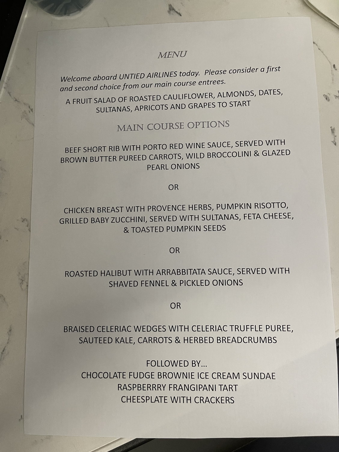 United Airlines Business Class Menu Typo Is Delicious Irony Live and