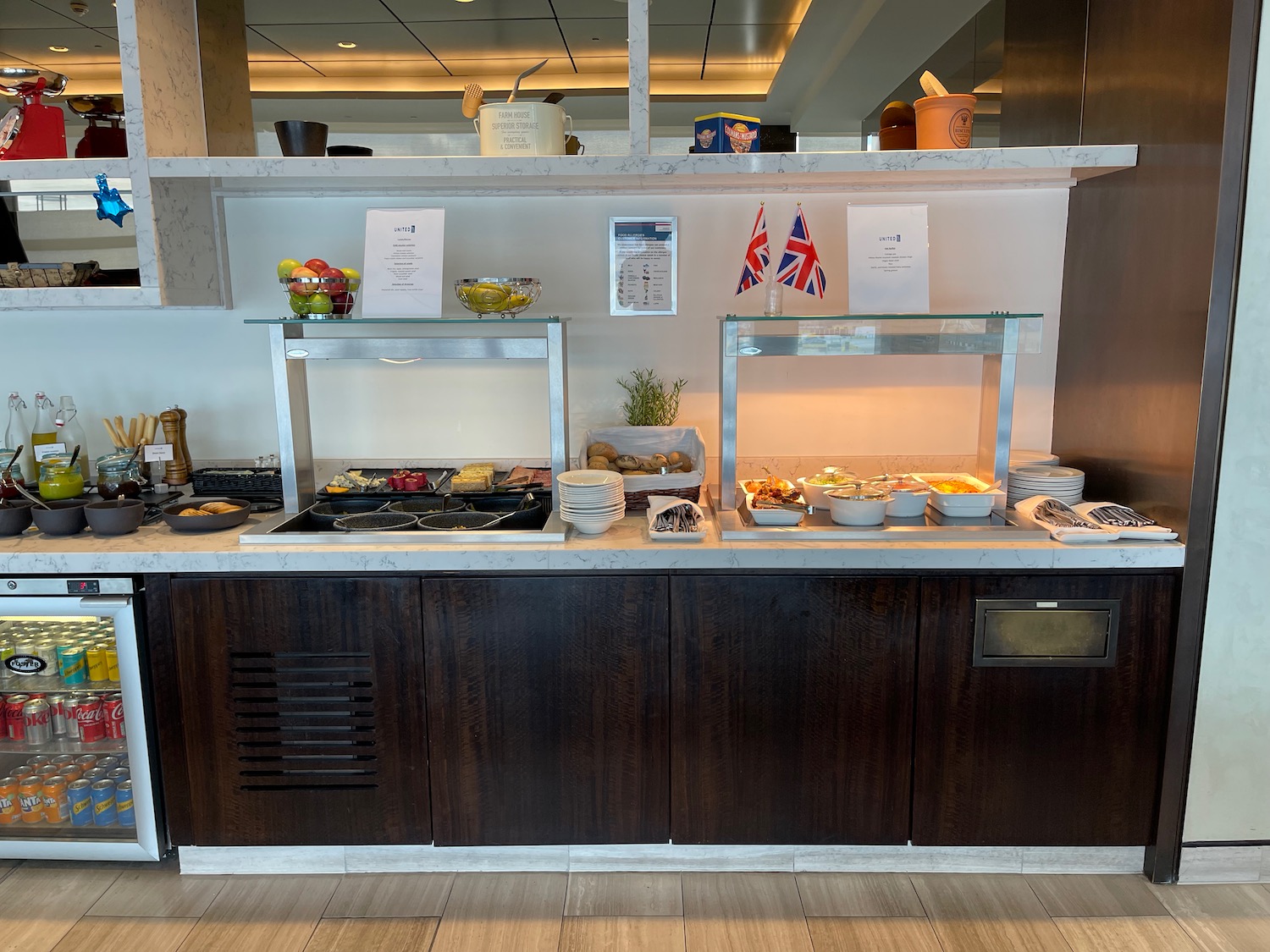 a buffet with food on it