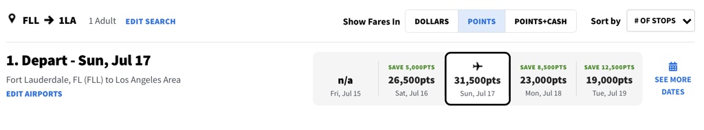 spirit airlines points value FLL-LAX points