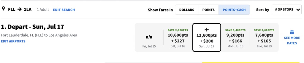 spirit airlines points value cash and points FLL-LAX