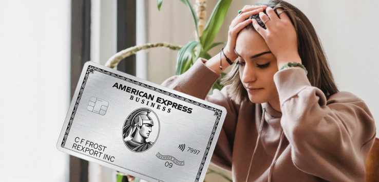 a woman holding her head and a credit card