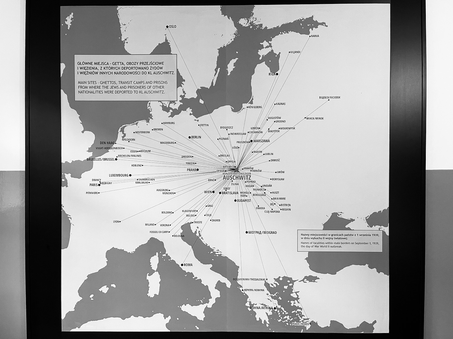 a map of europe with black and white text