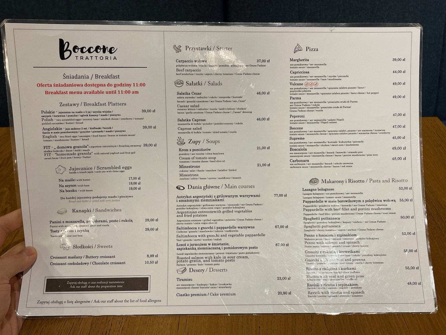 a menu on a table