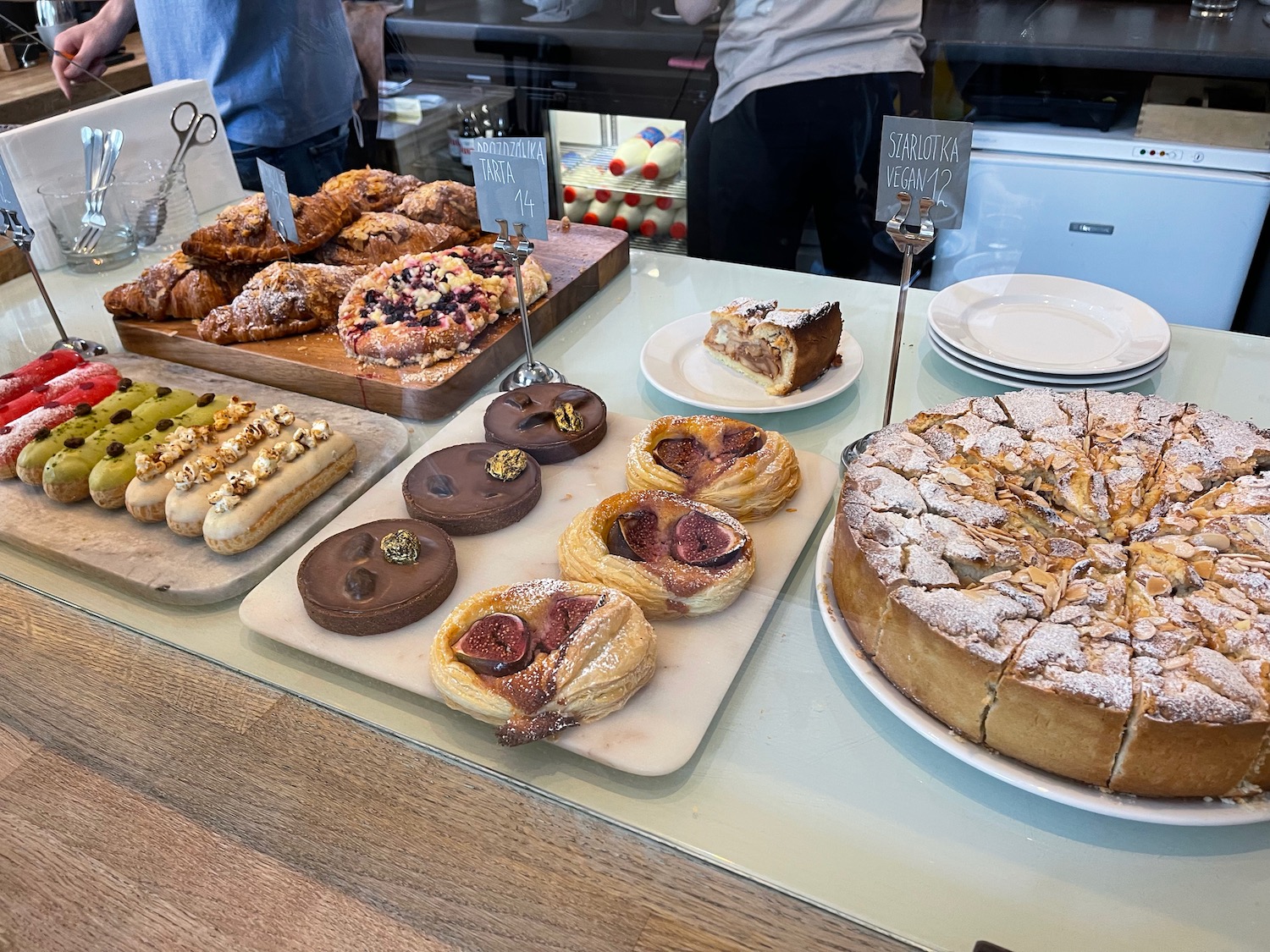 a display of pastries on a table