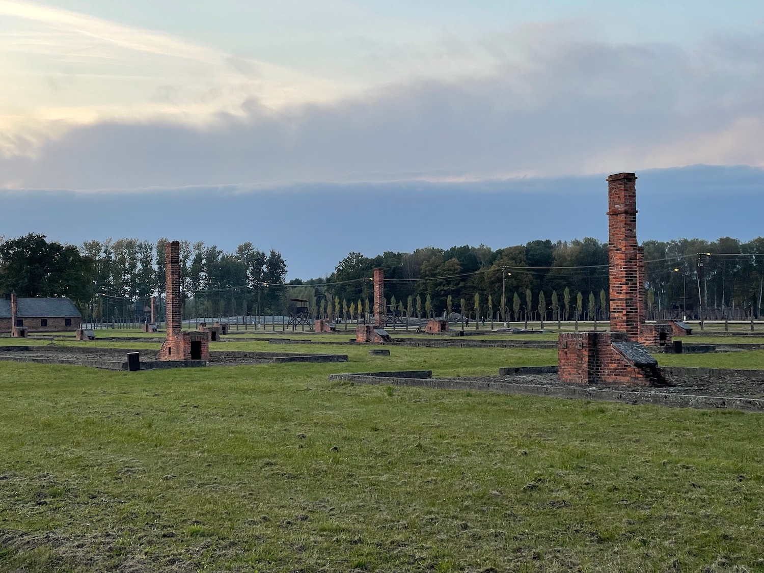 a brick pillars in a field