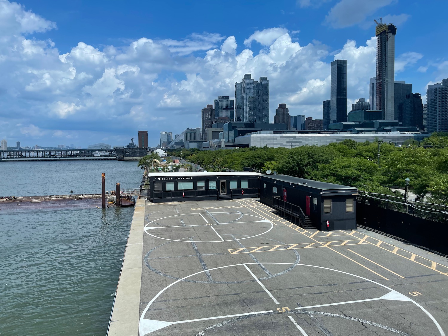 a helicopter landing pad near water